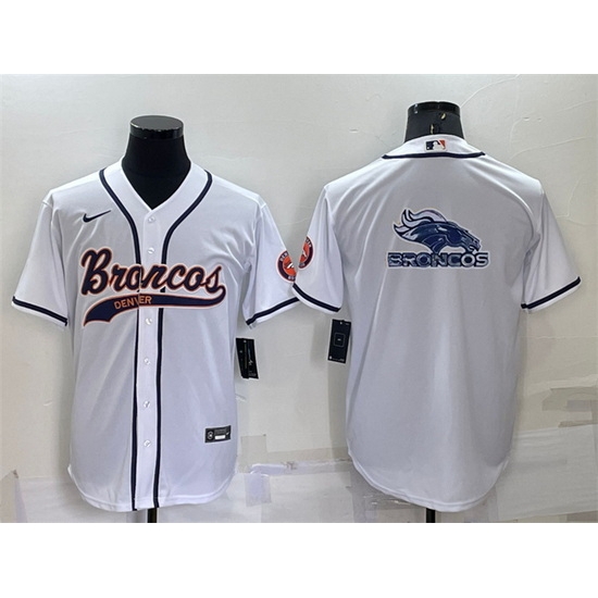 Men Denver Broncos White Team Big Logo With Patch Cool Base Stitched Baseball Jersey Men Denver Broncos White Team Big Logo With Patch Cool Base Stitched Baseball Jersey