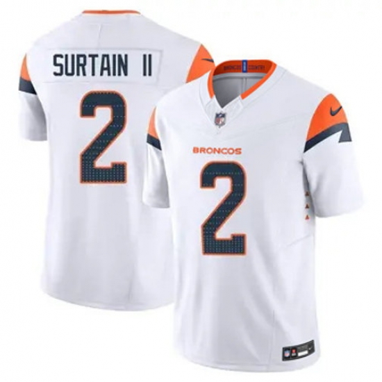 Men Nike Denver Broncos Patrick Surtain II Stitched White Limited Jersey Men Nike Denver Broncos Patrick Surtain II Stitched White Limited Jersey