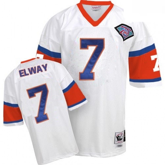Mitchell And Ness Denver Broncos 7 John Elway White With 75TH Patch Authentic Throwback NFL Jersey Mitchell And Ness Denver Broncos 7 John Elway White With 75TH Patch Authentic Throwback NFL Jersey