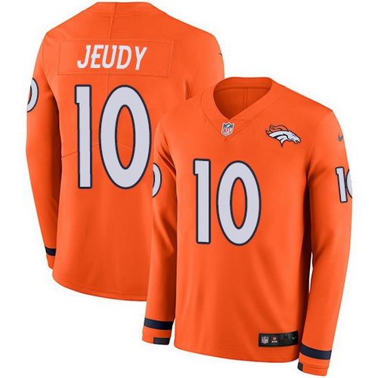 Nike Broncos 10 Jerry Jeudy Orange Team Color Men Stitched NFL Limited Therma Long Sleeve Jersey Nike Broncos 10 Jerry Jeudy Orange Team Color Men Stitched NFL Limited Therma Long Sleeve Jersey