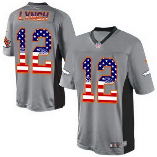 Nike Broncos #12 Paxton Lynch Grey Mens Stitched NFL Elite USA Flag Fashion Jersey Nike Broncos #12 Paxton Lynch Grey Mens Stitched NFL Elite USA Flag Fashion Jersey