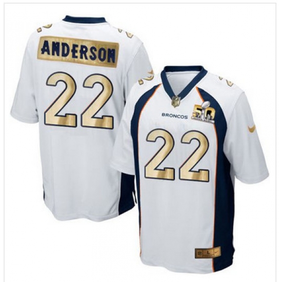Nike Broncos #22 C J  Anderson White Mens Stitched NFL Game Super Bowl 50 Collection Jersey