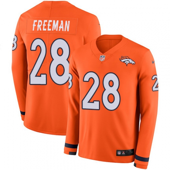 Nike Broncos #28 Royce Freeman Orange Team Color Men Stitched NFL Limited Therma Long Sleeve Jersey Nike Broncos #28 Royce Freeman Orange Team Color Men Stitched NFL Limited Therma Long Sleeve Jersey