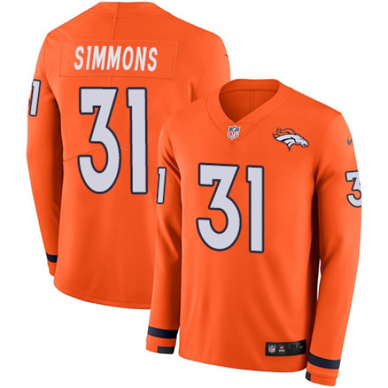Nike Broncos #31 Justin Simmons Orange Team Color Men Stitched NFL Limited Therma Long Sleeve Jersey Nike Broncos #31 Justin Simmons Orange Team Color Men Stitched NFL Limited Therma Long Sleeve Jersey