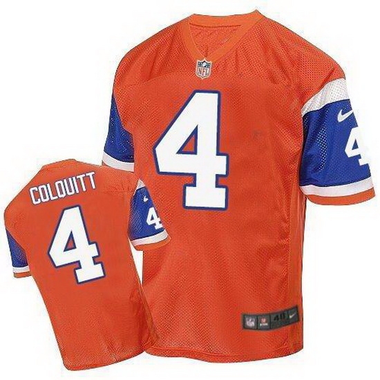 Nike Broncos #4 Britton Colquitt Orange Throwback Mens Stitched NFL Elite Jersey Nike Broncos #4 Britton Colquitt Orange Throwback Mens Stitched NFL Elite Jersey