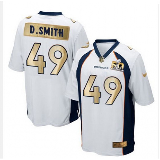 Nike Broncos #49 Dennis Smith White Mens Stitched NFL Game Super Bowl 50 Collection Jersey