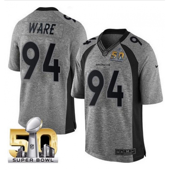 Nike Broncos #94 DeMarcus Ware Gray Super Bowl 50 Mens Stitched NFL Limited Gridiron Gray Jersey Nike Broncos #94 DeMarcus Ware Gray Super Bowl 50 Mens Stitched NFL Limited Gridiron Gray Jersey