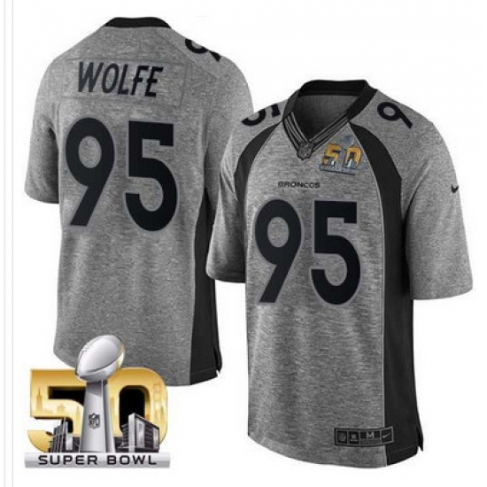 Nike Broncos #95 Derek Wolfe Gray Super Bowl 50 Mens Stitched NFL Limited Gridiron Gray Jersey Nike Broncos #95 Derek Wolfe Gray Super Bowl 50 Mens Stitched NFL Limited Gridiron Gray Jersey