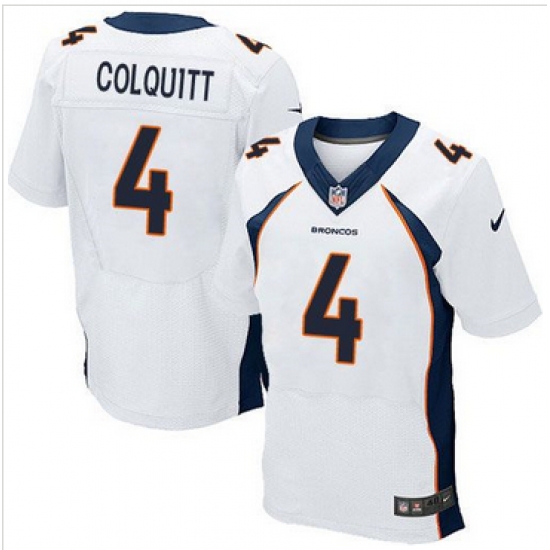 Nike Denver Broncos #4 Britton Colquitt White Mens Stitched NFL New Elite Jersey Nike Denver Broncos #4 Britton Colquitt White Mens Stitched NFL New Elite Jersey