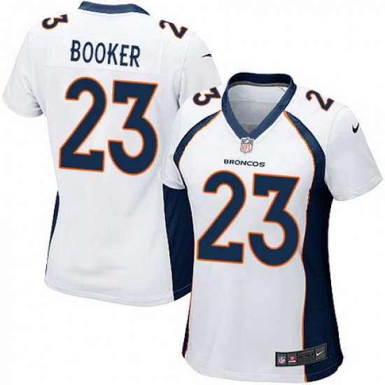 Nike Broncos #23 Devontae Booker White Womens Stitched NFL New Elite Jersey Nike Broncos #23 Devontae Booker White Womens Stitched NFL New Elite Jersey