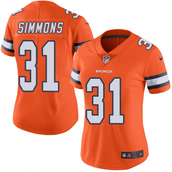 Nike Broncos #31 Justin Simmons Orange Womens Stitched NFL Limited Rush Jersey Nike Broncos #31 Justin Simmons Orange Womens Stitched NFL Limited Rush Jersey