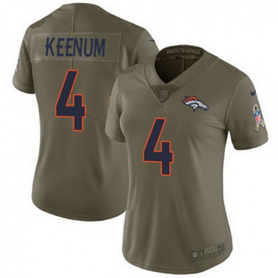 Nike Broncos #4 Case Keenum Olive Womens Stitched NFL Limited 2017 Salute to Service Jersey Nike Broncos #4 Case Keenum Olive Womens Stitched NFL Limited 2017 Salute to Service Jersey
