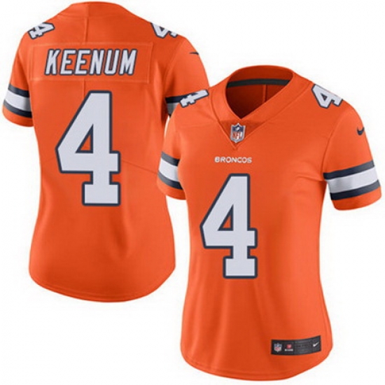 Nike Broncos #4 Case Keenum Orange Womens Stitched NFL Limited Rush Jersey Nike Broncos #4 Case Keenum Orange Womens Stitched NFL Limited Rush Jersey
