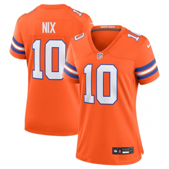 Women Denver Broncos 10 Bo Nix Orange Mile High Collection 1977 Throwback Stitched Jersey Women Denver Broncos 10 Bo Nix Orange Mile High Collection 1977 Throwback Stitched Jersey