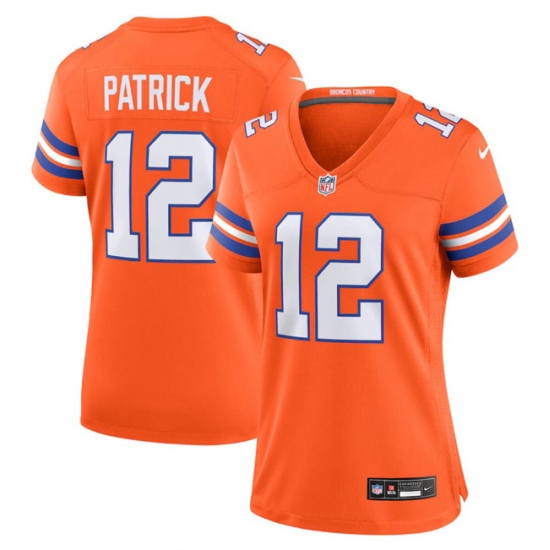 Women Denver Broncos 12 Tim Patrick Orange Mile High Collection 1977 Throwback Stitched Jersey Women Denver Broncos 12 Tim Patrick Orange Mile High Collection 1977 Throwback Stitched Jersey