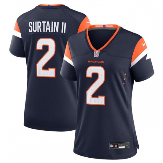 Women Denver Broncos 2 Pat Surtain II Navy 2024 Alternate Stitched Jersey Women Denver Broncos 2 Pat Surtain II Navy 2024 Alternate Stitched Jersey