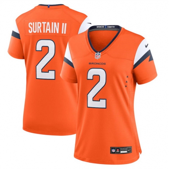 Women Denver Broncos 2 Pat Surtain II Orange 2024 Stitched Jersey Women Denver Broncos 2 Pat Surtain II Orange 2024 Stitched Jersey