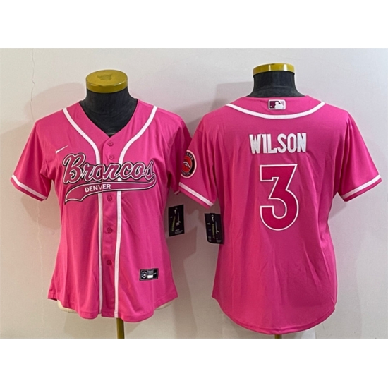 Women Denver Broncos 3 Russell Wilson Pink With Patch Cool Base Stitched Baseball Jersey Women Denver Broncos 3 Russell Wilson Pink With Patch Cool Base Stitched Baseball Jersey