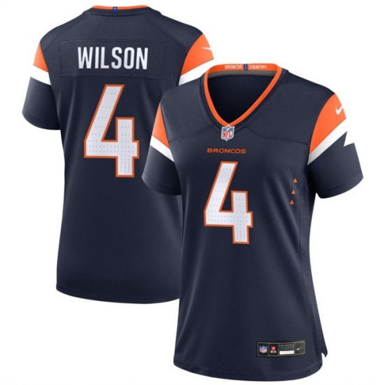 Women Denver Broncos 4 Zach Wilson Navy 2024 Alternate Stitched Jersey Women Denver Broncos 4 Zach Wilson Navy 2024 Alternate Stitched Jersey
