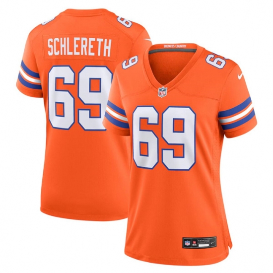 Women Denver Broncos 69 Mark Schlereth Orange Mile High Collection 1977 Throwback Stitched Jersey Women Denver Broncos 69 Mark Schlereth Orange Mile High Collection 1977 Throwback Stitched Jersey