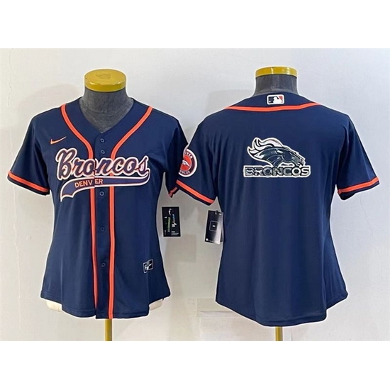 Women Denver Broncos Navy Team Big Logo With Patch Cool Base Stitched Baseball Jersey Women Denver Broncos Navy Team Big Logo With Patch Cool Base Stitched Baseball Jersey