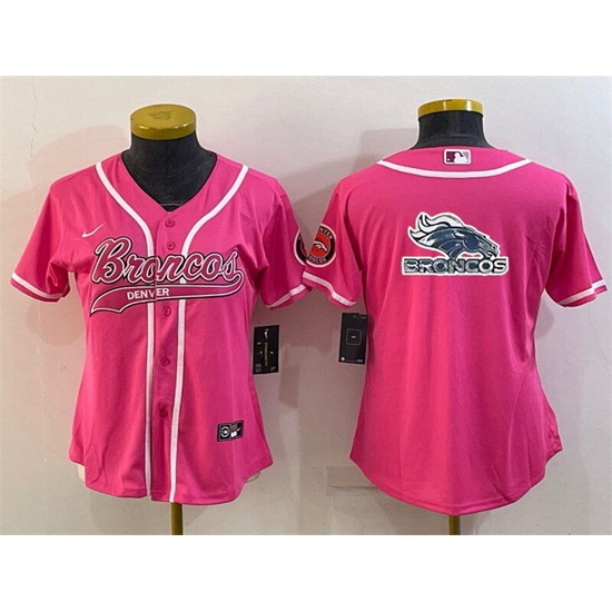 Women Denver Broncos Pink Team Big Logo With Patch Cool Base Stitched Baseball Jersey Women Denver Broncos Pink Team Big Logo With Patch Cool Base Stitched Baseball Jersey