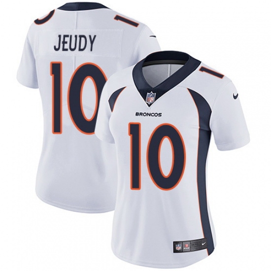 Women's Denver Broncos #10 Jerry Jeudy White Stitched Vapor Untouchable Limited Jersey Women's Denver Broncos #10 Jerry Jeudy White Stitched Vapor Untouchable Limited Jersey