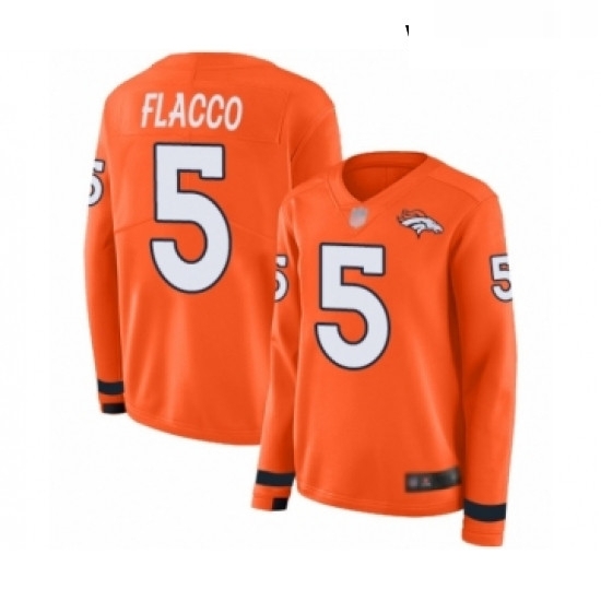 Womens Denver Broncos 5 Joe Flacco Limited Orange Therma Long Sleeve Football Jersey Womens Denver Broncos 5 Joe Flacco Limited Orange Therma Long Sleeve Football Jersey