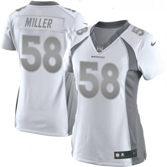 Womens Nike Denver Broncos 58 Von Miller Limited White Platinum NFL Jersey Womens Nike Denver Broncos 58 Von Miller Limited White Platinum NFL Jersey
