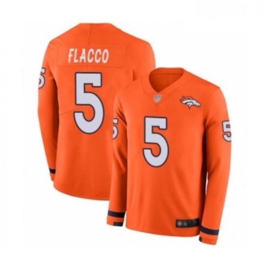 Youth Denver Broncos 5 Joe Flacco Limited Orange Therma Long Sleeve Football Jersey Youth Denver Broncos 5 Joe Flacco Limited Orange Therma Long Sleeve Football Jersey