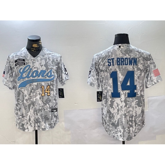 Men Detroit Lions 14 Amon Ra St Brown 2024 Arctic Camo Salute To Service Stitched Baseball Jersey 2 Men Detroit Lions 14 Amon Ra St Brown 2024 Arctic Camo Salute To Service Stitched Baseball Jersey 2