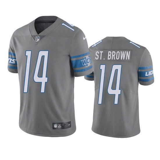 Men Detroit Lions 14 Mon Ra St Brown Grey Vapor Untouchable Limited Stitched jersey Men Detroit Lions 14 Mon Ra St Brown Grey Vapor Untouchable Limited Stitched jersey
