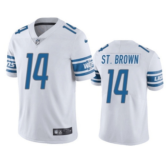 Men Detroit Lions 14 Mon Ra St Brown White Vapor Untouchable Limited Stitched jersey Men Detroit Lions 14 Mon Ra St Brown White Vapor Untouchable Limited Stitched jersey