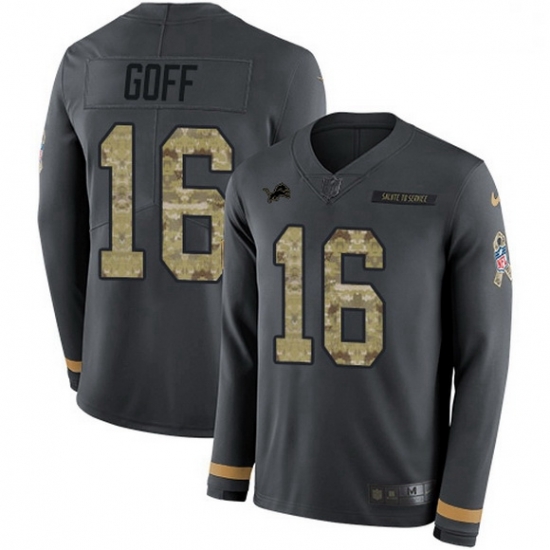 Men Detroit Lions 16 Jared Goff Anthracite Salute to Service Men Stitched NFL Limited Therma Long Sleeve Jersey Men Detroit Lions 16 Jared Goff Anthracite Salute to Service Men Stitched NFL Limited Therma Long Sleeve Jersey