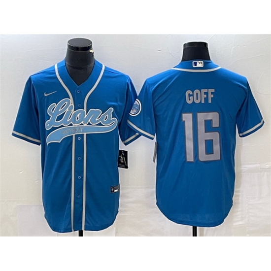 Men Detroit Lions 16 Jared Goff Blue Cool Base Stitched Baseball Jersey Men Detroit Lions 16 Jared Goff Blue Cool Base Stitched Baseball Jersey