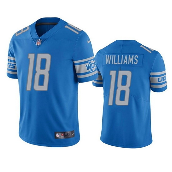 Men Detroit Lions 18 Jameson Williams Blue Vapor Untouchable Limited Stitched Jerseyy Men Detroit Lions 18 Jameson Williams Blue Vapor Untouchable Limited Stitched Jerseyy