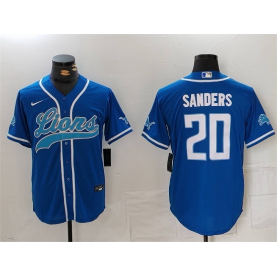 Men Detroit Lions 20 Barry Sanders Blue Cool Base Stitched Baseball Jersey Men Detroit Lions 20 Barry Sanders Blue Cool Base Stitched Baseball Jersey