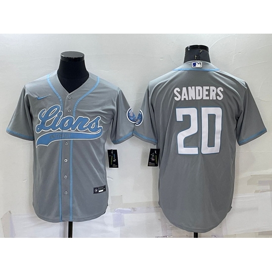 Men Detroit Lions 20 Barry Sanders Gray Cool Base Stitched Baseball Jersey Men Detroit Lions 20 Barry Sanders Gray Cool Base Stitched Baseball Jersey