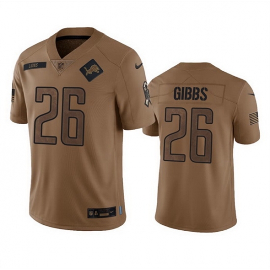 Men Detroit Lions 26 Jahmyr Gibbs 2023 Brown Salute To Service Limited Stitched Jersey Men Detroit Lions 26 Jahmyr Gibbs 2023 Brown Salute To Service Limited Stitched Jersey