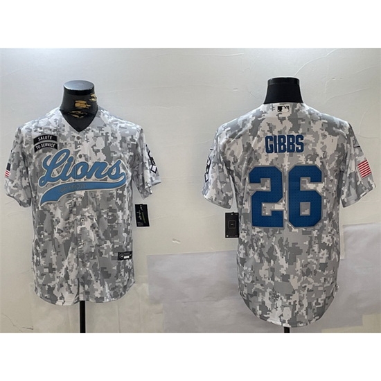 Men Detroit Lions 26 Jahmyr Gibbs 2024 Arctic Camo Salute To Service Stitched Baseball Jersey Men Detroit Lions 26 Jahmyr Gibbs 2024 Arctic Camo Salute To Service Stitched Baseball Jersey