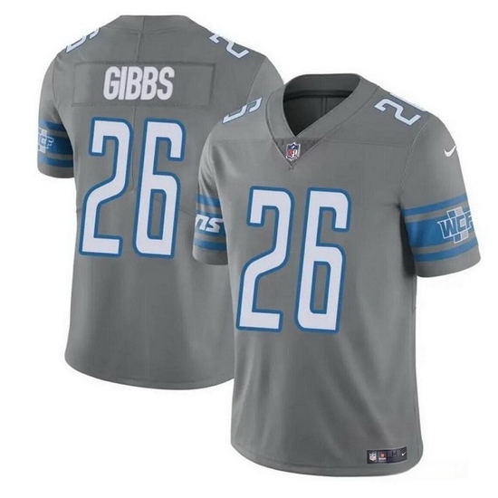 Men Detroit Lions 26 Jahmyr Gibbs Grey Vapor Untouchable Limited Stitched Jersey Men Detroit Lions 26 Jahmyr Gibbs Grey Vapor Untouchable Limited Stitched Jersey