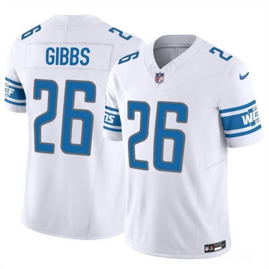 Men Detroit Lions 26 Jahmyr Gibbs White 2023 F U S E Vapor Untouchable Limited Stitched Football Jersey Men Detroit Lions 26 Jahmyr Gibbs White 2023 F U S E Vapor Untouchable Limited Stitched Football Jersey