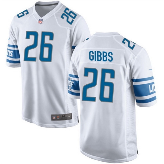 Men Detroit Lions 26 Jahmyr Gibbs White Stitched Game Jerseys Men Detroit Lions 26 Jahmyr Gibbs White Stitched Game Jerseys
