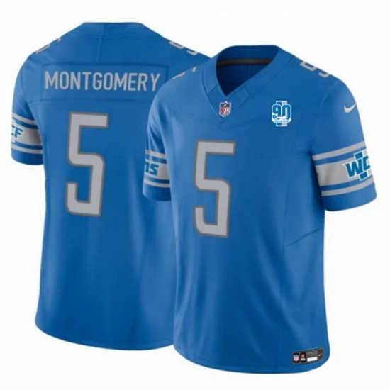 Men Detroit Lions 5 David Montgomery Blue 2023 F U S E 90th Anniversary Vapor Untouchable Limited Stitched Jersey Men Detroit Lions 5 David Montgomery Blue 2023 F U S E 90th Anniversary Vapor Untouchable Limited Stitched Jersey