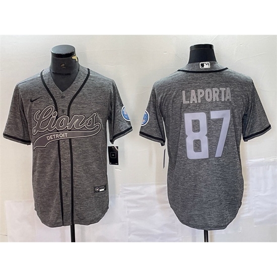 Men Detroit Lions 87 Sam LaPorta Grey Cool Base Stitched Baseball Jerseys Men Detroit Lions 87 Sam LaPorta Grey Cool Base Stitched Baseball Jerseys