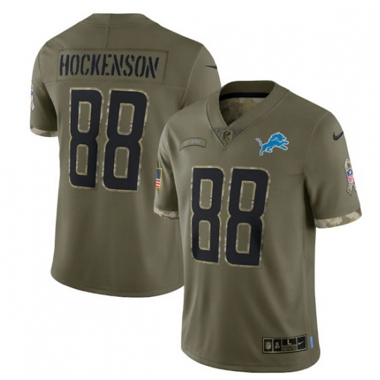 Men Detroit Lions 88 T J Hockenson Olive 2022 Salute To Service Limited Stitched Jersey Men Detroit Lions 88 T J Hockenson Olive 2022 Salute To Service Limited Stitched Jersey
