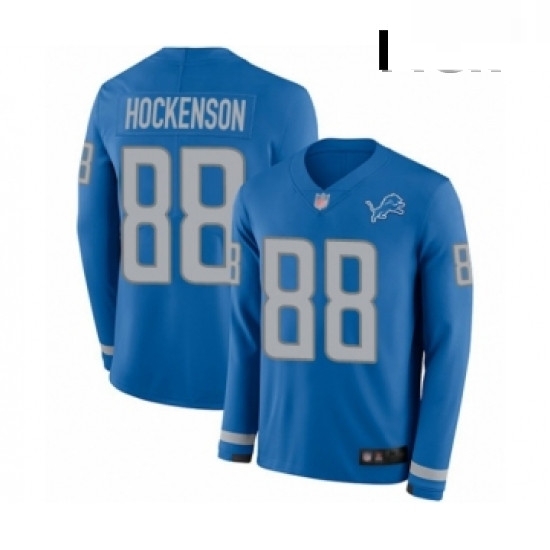 Men Detroit Lions 88 TJ Hockenson Limited Blue Therma Long Sleeve Football Jersey Men Detroit Lions 88 TJ Hockenson Limited Blue Therma Long Sleeve Football Jersey
