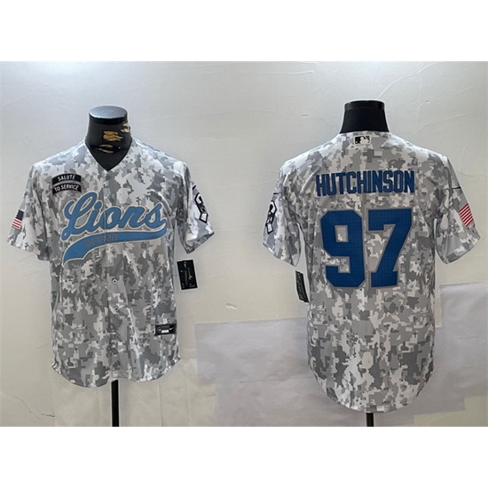 Men Detroit Lions 97 Aidan Hutchinson 2024 Arctic Camo Salute To Service Stitched Baseball Jersey Men Detroit Lions 97 Aidan Hutchinson 2024 Arctic Camo Salute To Service Stitched Baseball Jersey