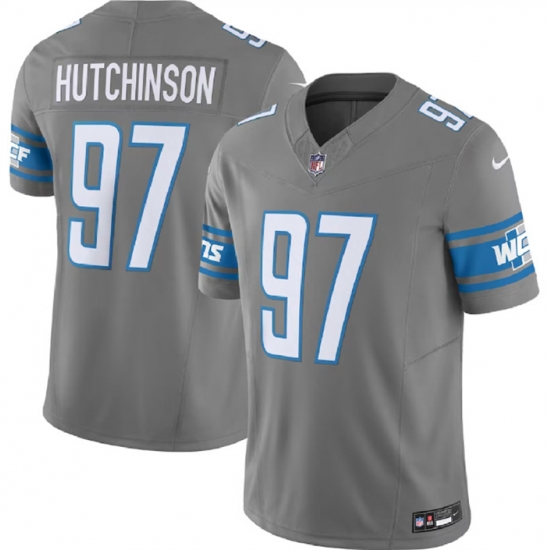Men Detroit Lions 97 Aidan Hutchinson Grey 2023 F U S E Vapor Untouchable Limited Stitched Jersey Men Detroit Lions 97 Aidan Hutchinson Grey 2023 F U S E Vapor Untouchable Limited Stitched Jersey