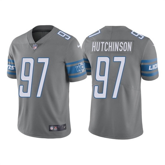 Men Detroit Lions 97 Aidan Hutchinson Grey NFL Draft Vapor Untouchable Limited Stitched Jersey Men Detroit Lions 97 Aidan Hutchinson Grey NFL Draft Vapor Untouchable Limited Stitched Jersey
